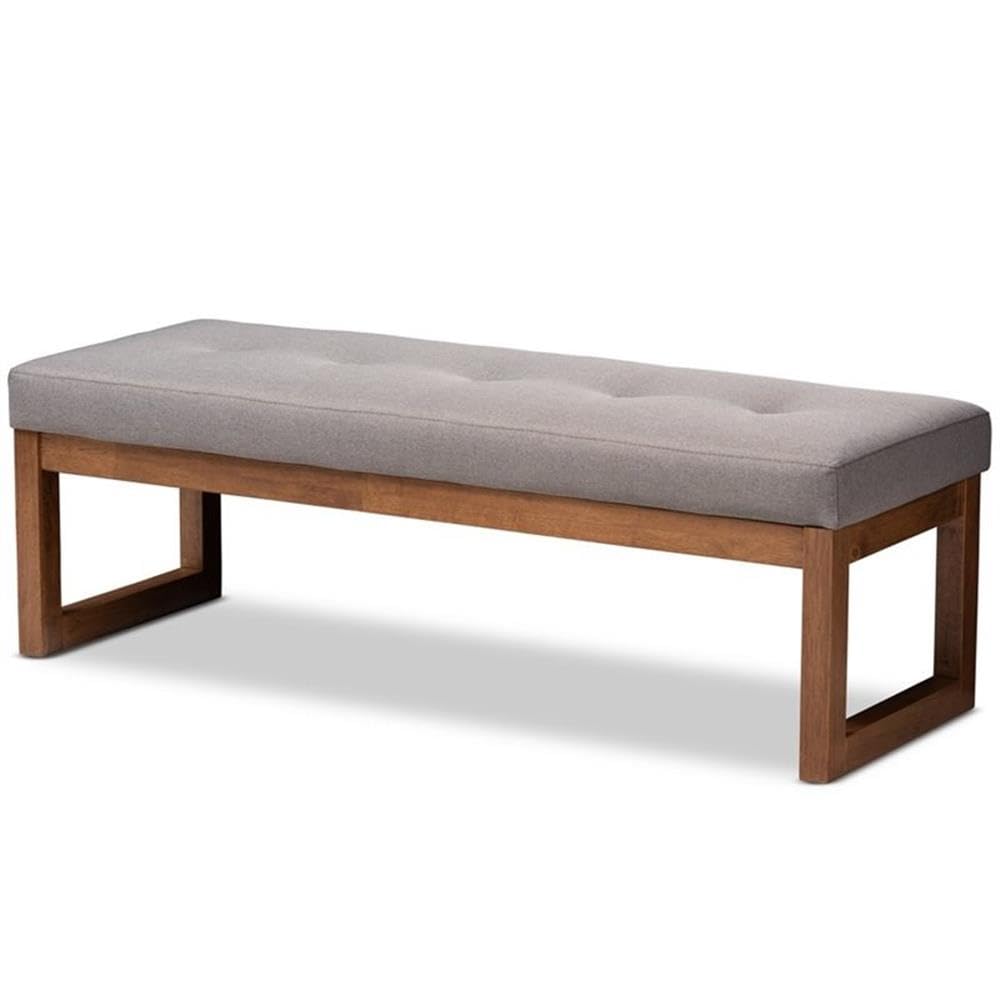 Baxton Studio Caramay Modern and Contemporary Grey Fabric Upholstered Walnut Brown Finished Wood Bench