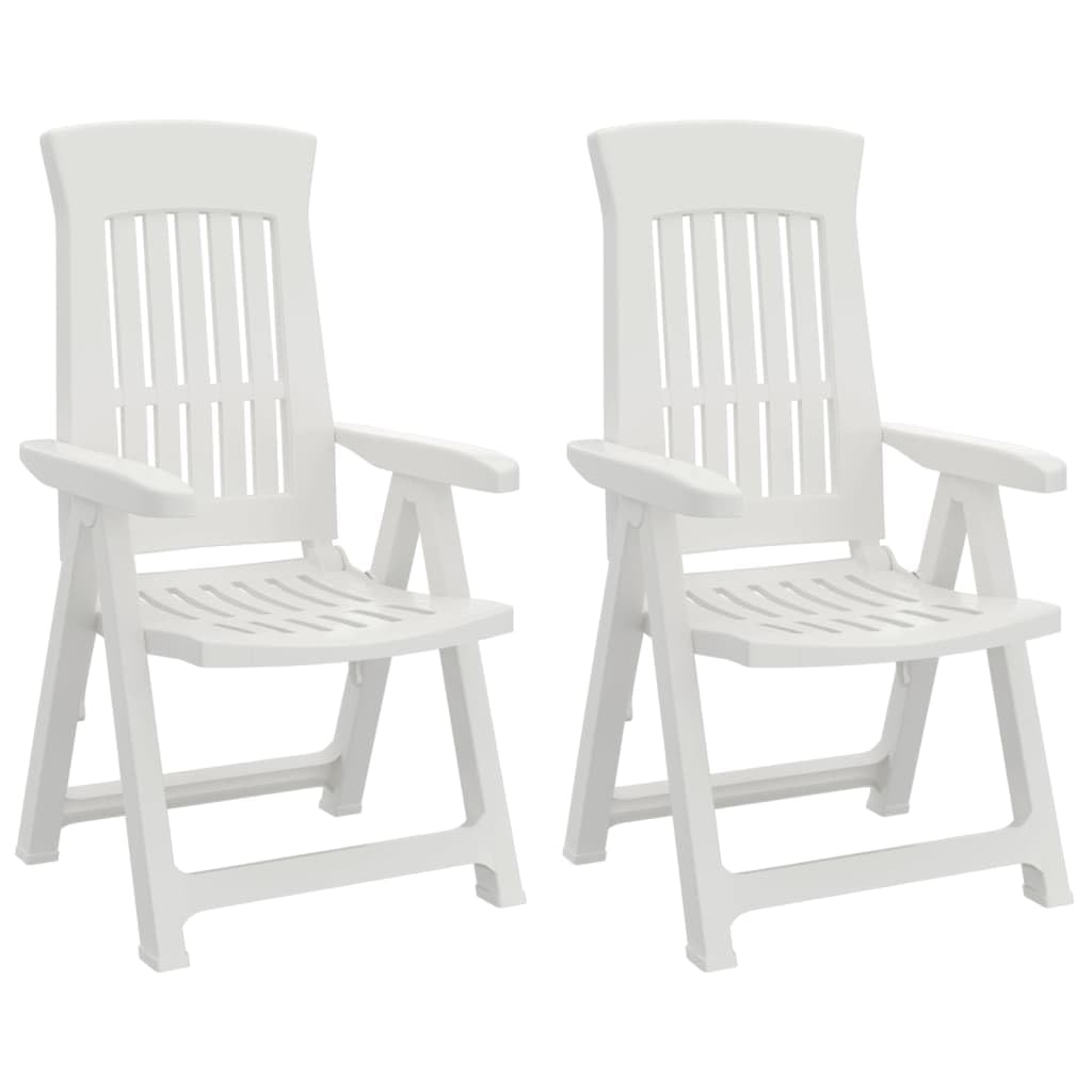 vidaXL Modern Style 2-Piece Patio Reclining Chairs Set - Lightweight, Foldable & Adjustable Backrest - White Polypropylene Outdoor Chairs