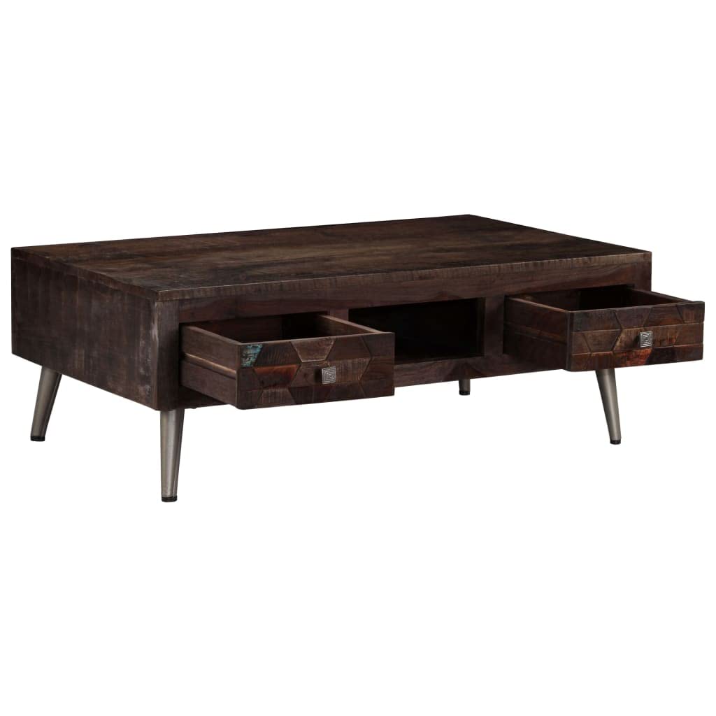 vidaXL Solid Reclaimed Wood and Steel Legs Coffee Table with Storage Compartments - Thumbnail 2