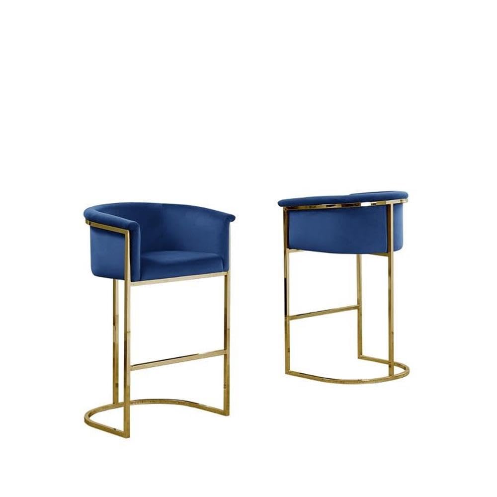 Best Quality Furniture Bar Stools (Single) Navy Blue Velvet with Gold Iron Frame