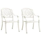 vidaXL Patio Bistro Set - 3 Piece Cast Aluminum Outdoor Furniture Set - Includes 2 Garden Chairs and 1 Table with an Umbrella Hole - Sturdy and Weather-Resistant - Elegant Design – White