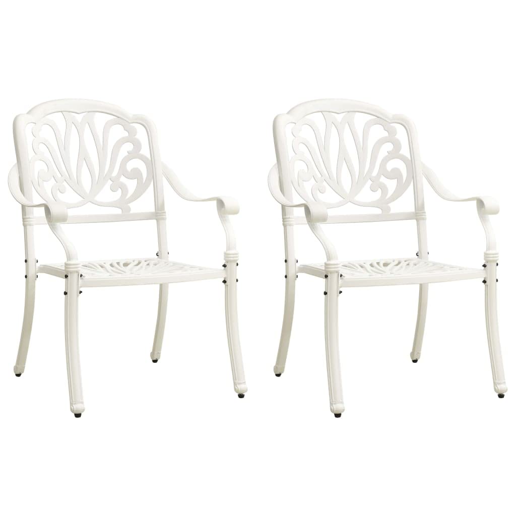 vidaXL Patio Bistro Set - 3 Piece Cast Aluminum Outdoor Furniture Set - Includes 2 Garden Chairs and 1 Table with an Umbrella Hole - Sturdy and Weather-Resistant - Elegant Design – White