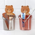 Prachit Easy Installation ABS Plastic Teddy Bear Toothbrush Holder Cup with Strong Self Adhesive Sticker for Bathroom (Pack of 2