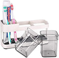 Kepzell Plastic Toothbrush and Toothpaste Holder Stand Storage Organizer with 2 Cup | Off White |