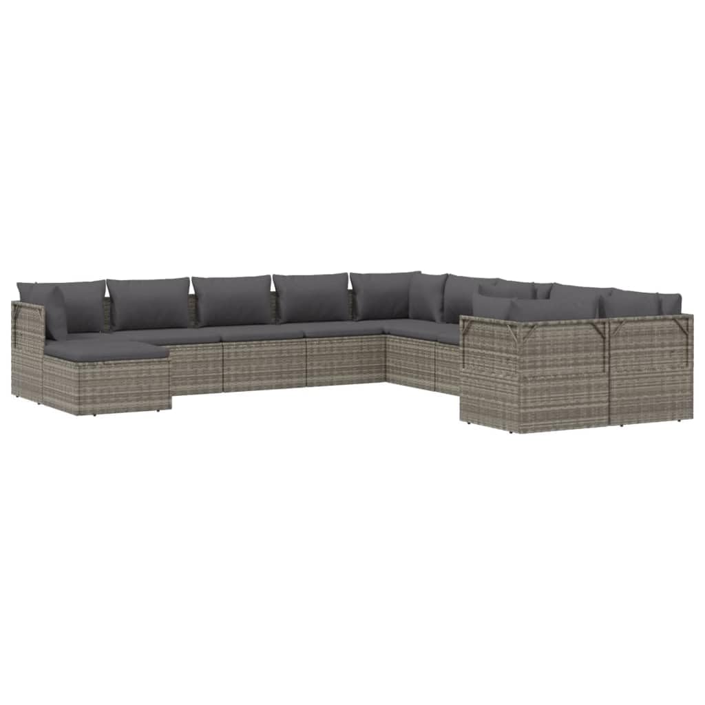 Vidaxl Gray Poly Rattan 11-Piece Patio Furniture Set With Cushions & Storage - Modern Outdoor Lounge Set For Garden/Patio/Deck