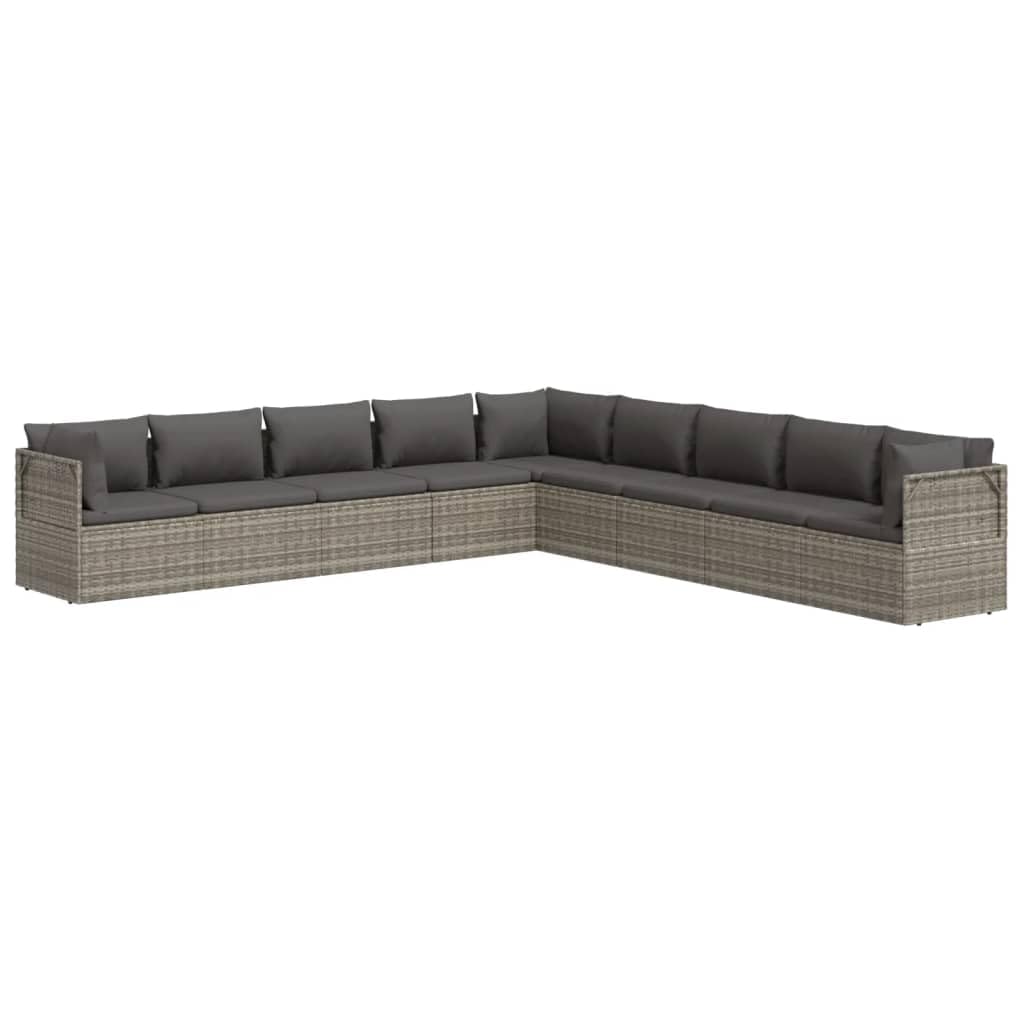 Vidaxl Contemporary 9 Piece Patio Lounge Set - Gray Poly Rattan With Dark Gray Cushions - Comfortable Outdoor Furniture With Ample Storage And Waterproof Protection