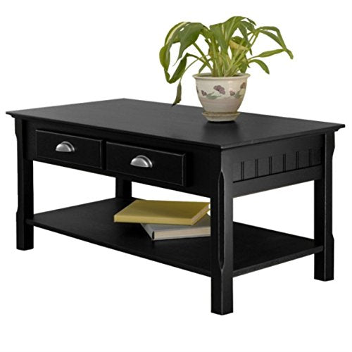 Ergode Timber Coffee Table - Sleek Black Finish, 2 Drawers & Open Shelf for Storage, Contemporary Style - 37.9" W x 19" D x 17.1" H