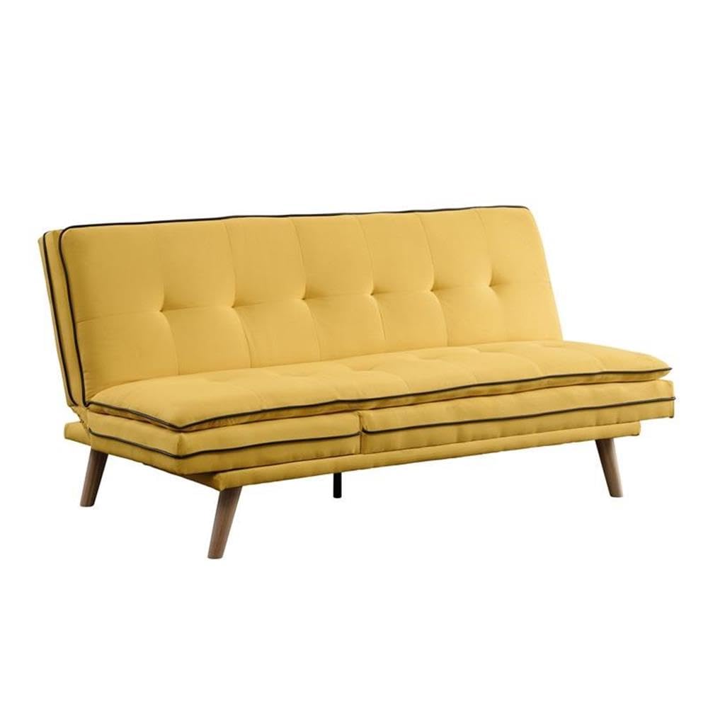 Acme Savilla Linen Fabric Tufted Upholstery Adjustable Sofa In Yellow And Oak