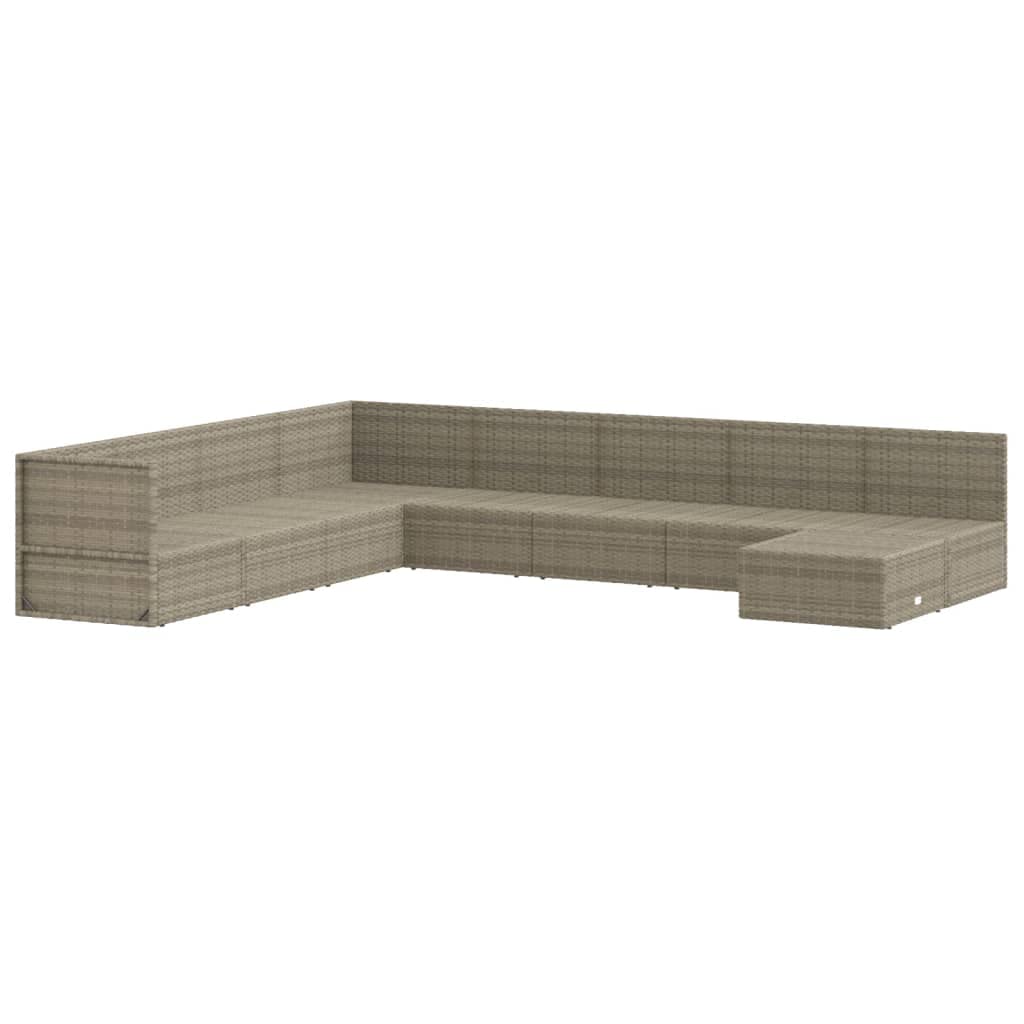 vidaXL Patio Lounge Set Gray - 9 Piece Poly Rattan Furniture with Adjustable Corner Sofa, Thick Cushions, Weather-Resistant Material, and Durable Steel Powder Coated Frame