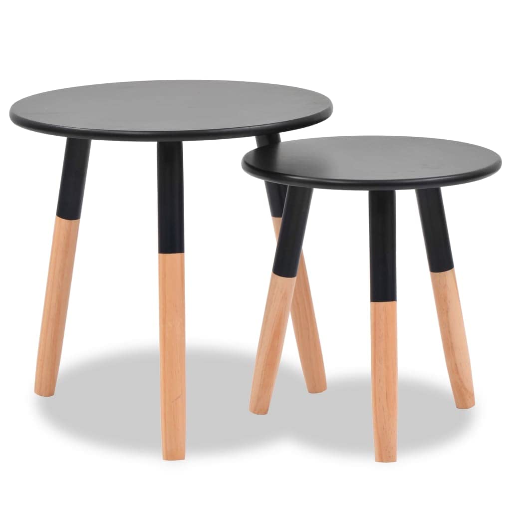 vidaXL 2 Piece Side Table Set - Scandinavian Style, Solid Pinewood, Black - Versatile & Elegant Side Tables for Living Room, Lounge Room, Nightstands, Coffee Tables