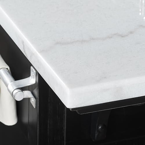 Steve Silver Furniture Aspen Marble Top Kitchen Island, Marble Top, Storage Drawers, Cabinets, Wine Rack, Dining Room, Kitchen, 28&quot; D x 48&quot; W x 36&quot; H, Black