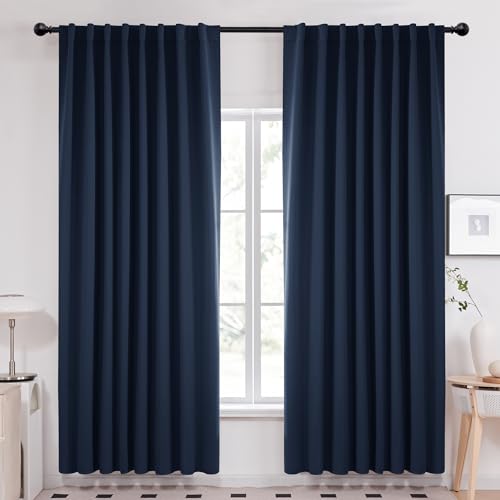 Deconovo Blackout Curtains – Room Darkening, Noise-Reducing, Thermal Insulated – Energy-Efficient Window Treatment For Bedroom, Living Room & Home Office – 2 Panels, Navy Blue, 70W X 95L Inch