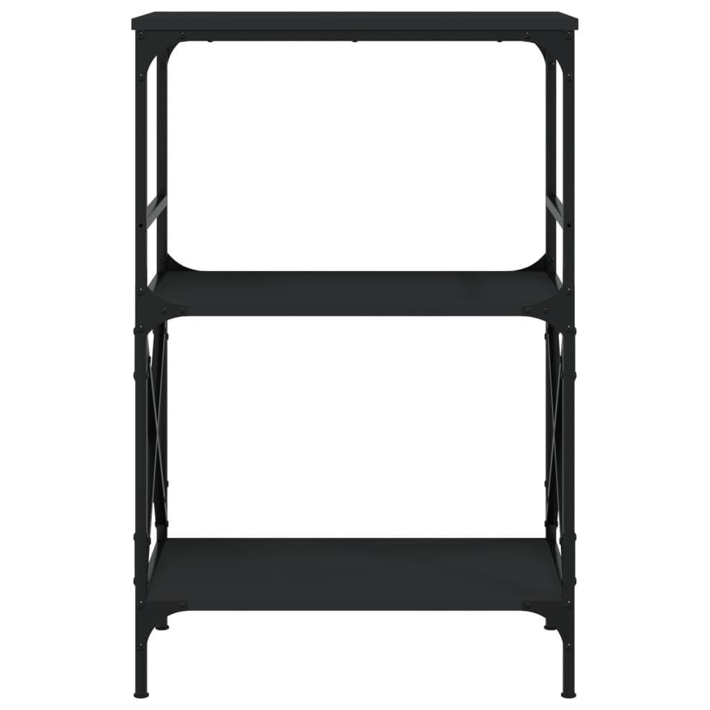 vidaXL Black Bookcase with Engineered Wood Construction, 3-Tier Storage Unit, Industrial Style Metal Frame, Adjustable Feet for Stability - 23.2&quot;x13.8&quot;x35.6&quot;