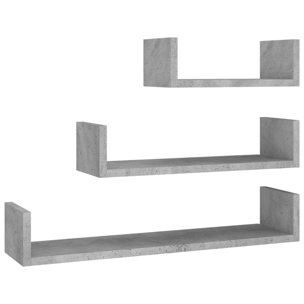 vidaXL Engineered Wood Wall Display Shelves - Set of 3 - Concrete Gray - Versatile Use for Books, Decorations - Easy Assembly