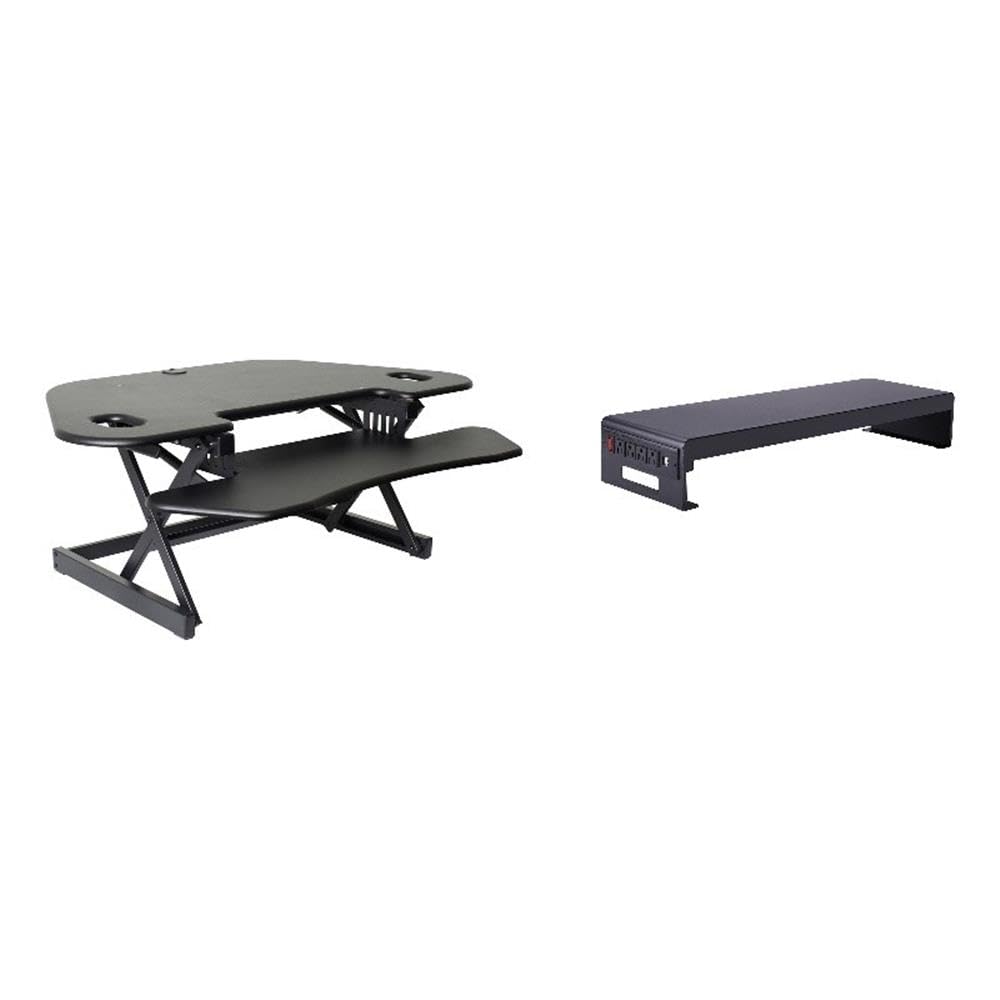 Rocelco 46" Height Adjustable Corner Standing Desk Converter with Dual Monitor Stand Bundle - Quick Sit Stand Up Computer Workstation Riser - Extra Large Keyboard Tray - Black (R CADRB-46-DMS)