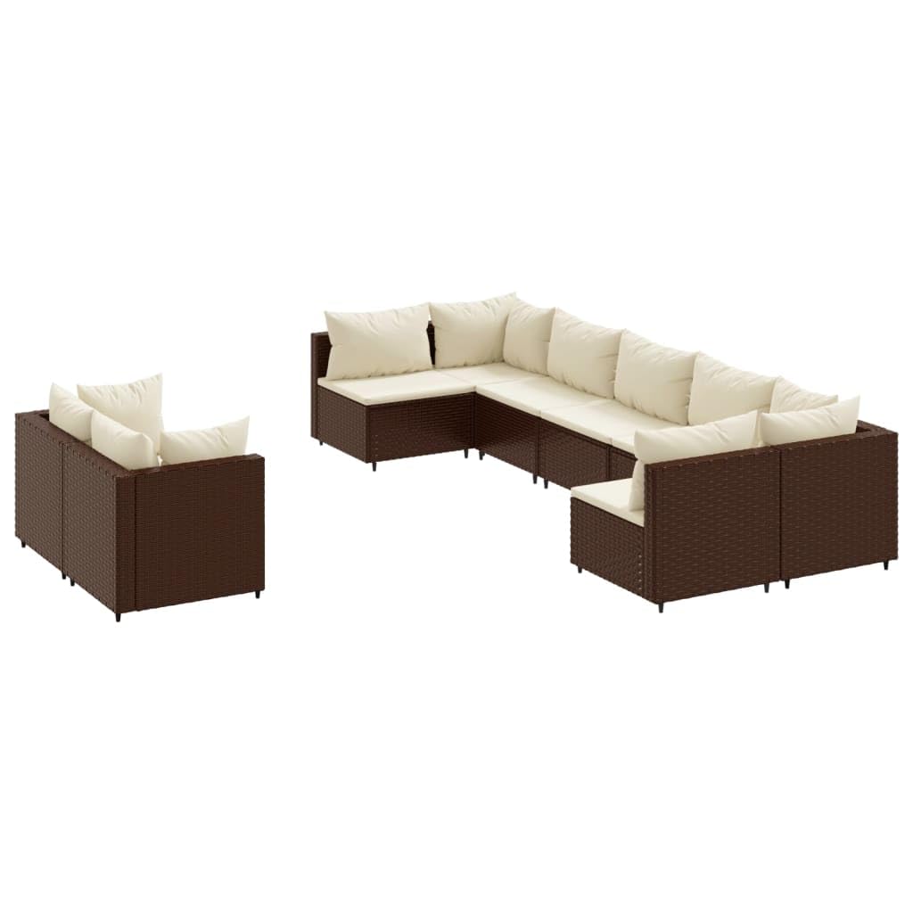 vidaXL 9 Piece Patio Sofa Set - Brown Poly Rattan Outdoor Lounge Set/Adjustable Cushions - for Garden, Terrace, Deck, Patio - Modular Design - Weather Resistant - 24.8” x 24.8” x 22.6”