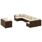 vidaXL 9 Piece Patio Sofa Set - Brown Poly Rattan Outdoor Lounge Set/Adjustable Cushions - for Garden, Terrace, Deck, Patio - Modular Design - Weather Resistant - 24.8” x 24.8” x 22.6”