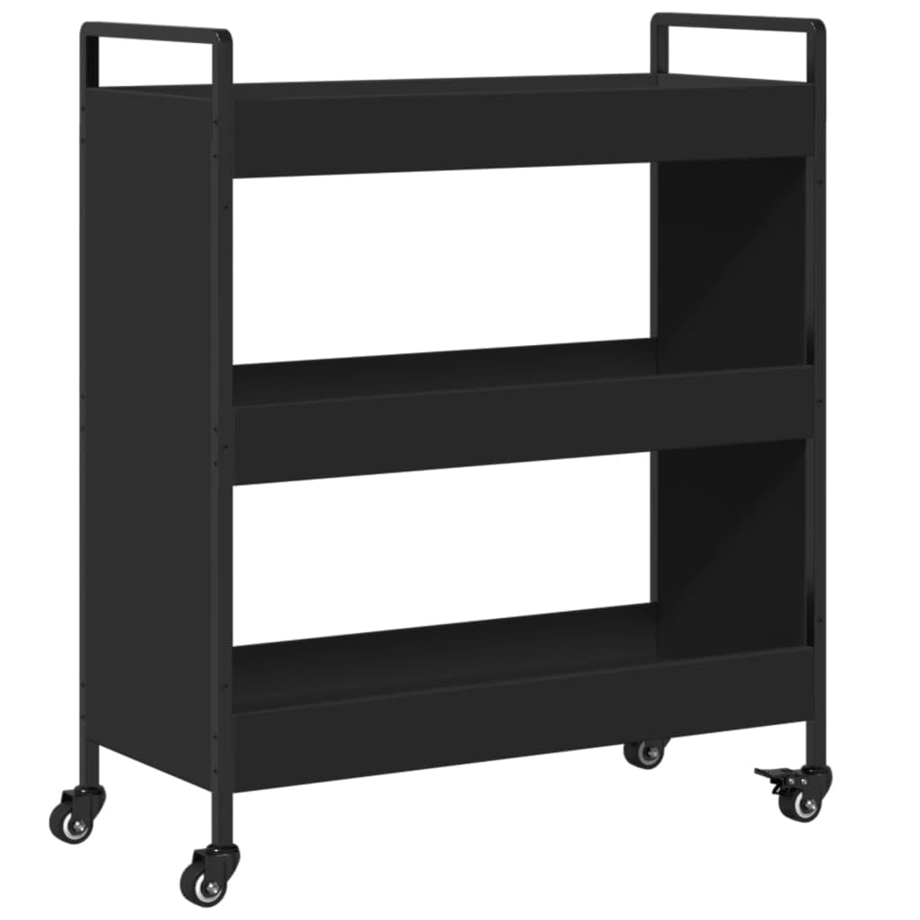 vidaXL Black Kitchen Trolley - Engineered Wood, Steel Frame, 27.6&quot;x11.8&quot;x32.3&quot;, Vegetable Storage Cart with Wheels & Brakes, Versatile Organizer