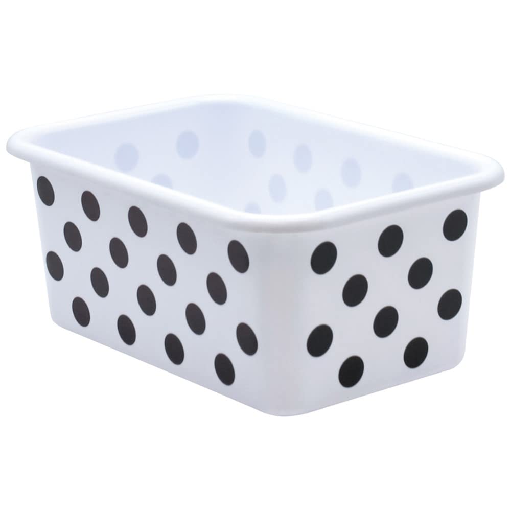 Teacher Created Resources Black Polka Dots on White Small Plastic Storage Bin