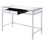 Acme Canine Rectangular Wood Top Writing Desk in Mirrored and Chrome
