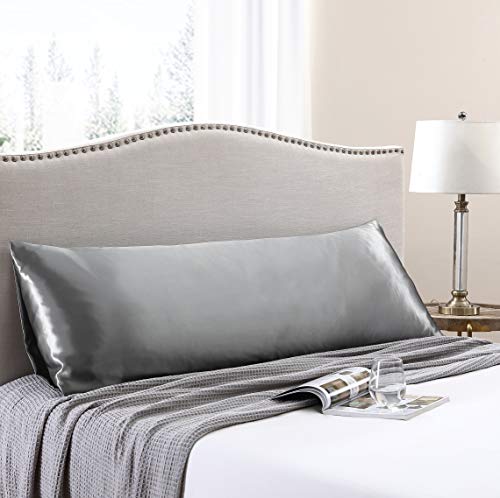 Love'S Cabin Body Pillow Cover, 20X54 Inches Dark Grey Soft Satin Body Pillow Case With Envelope Closure, Silky Slip Cooling Bod