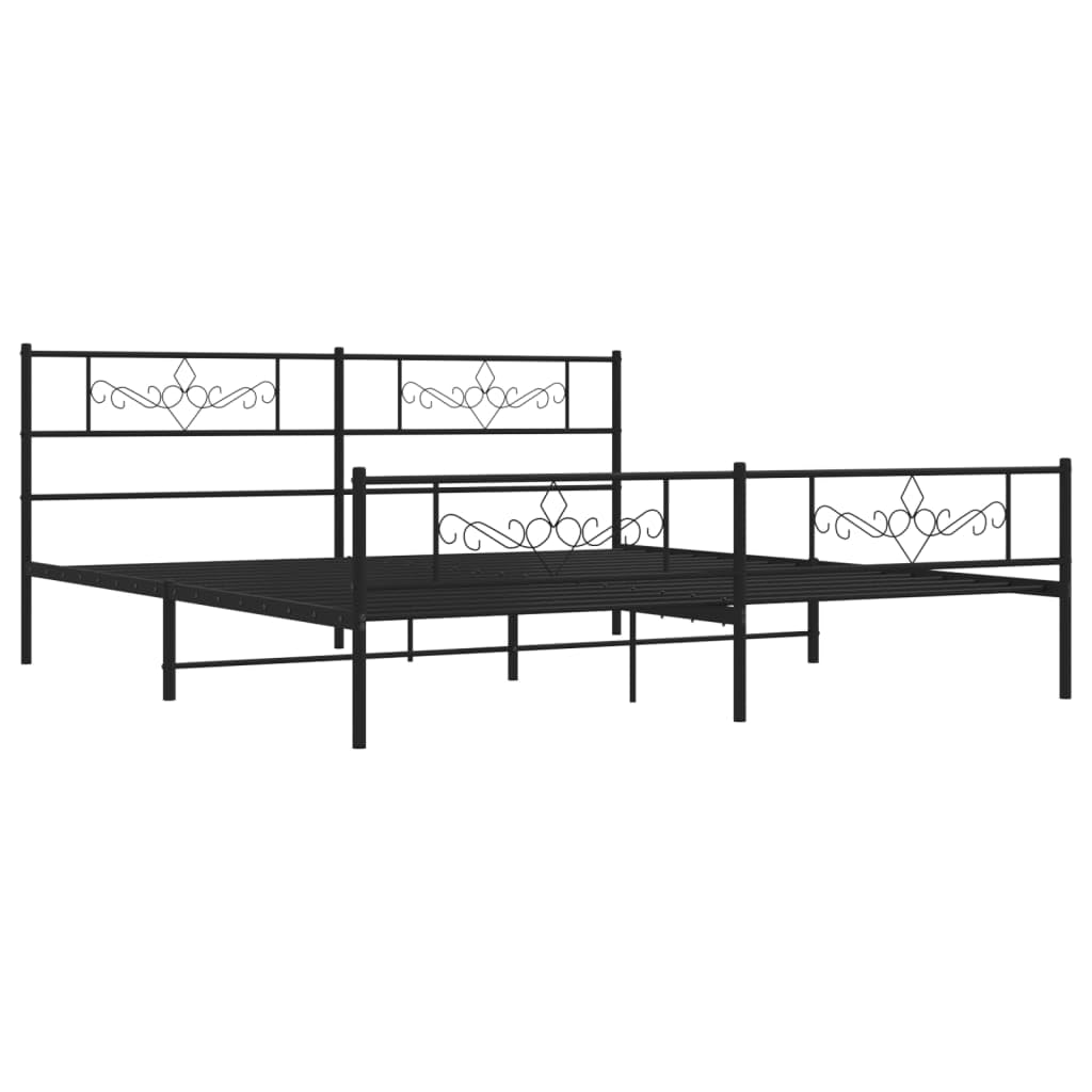 vidaXL 12 Inch Modern Black King Size Bed Frame with Headboard & Footboard, Sturdy Metal Platform Bed Frame & Slats, Extra Under Bed Storage, No Box Spring Needed, Without Mattress