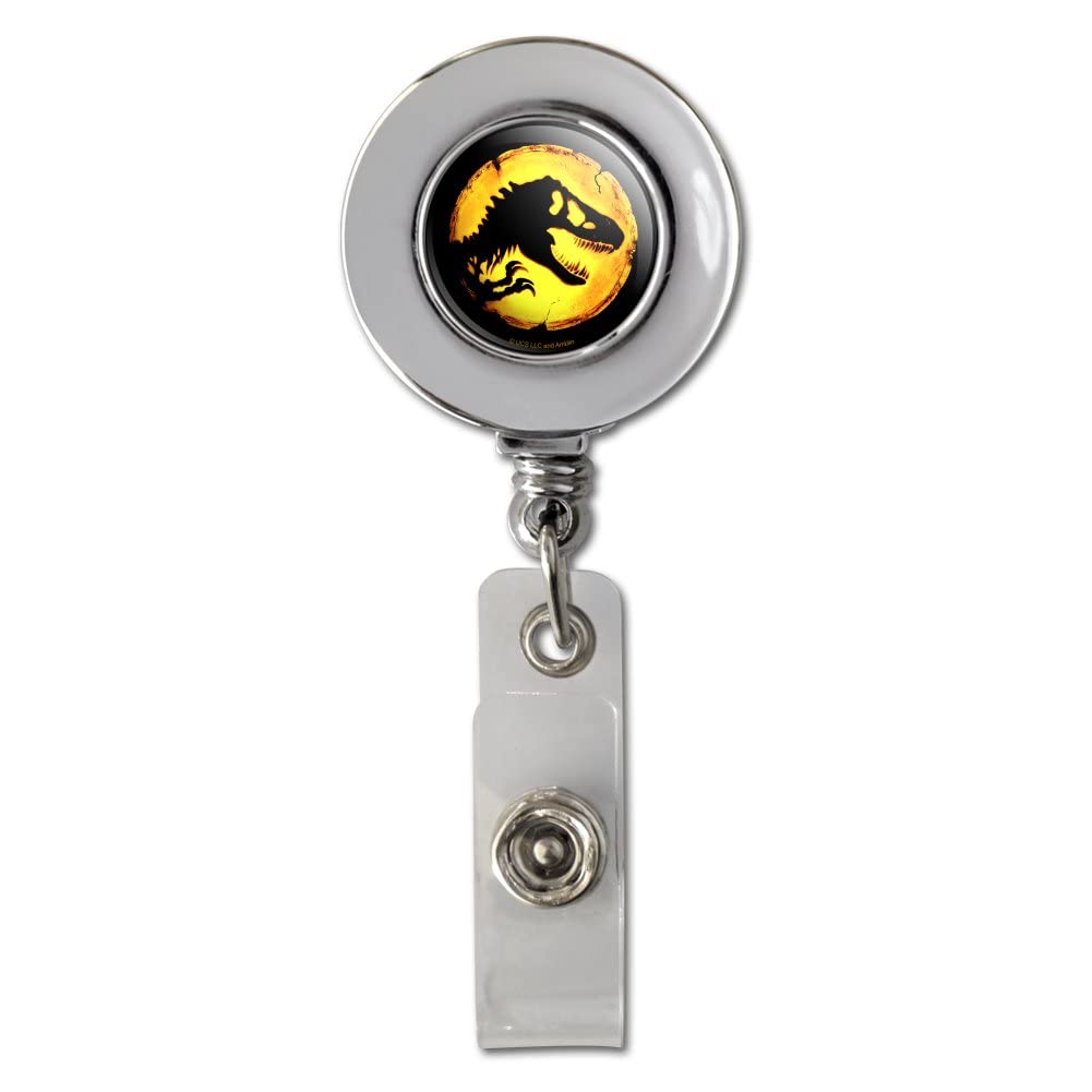 Jurassic World Icon Logo Retractable Reel Chrome Badge Id Card Holder Clip