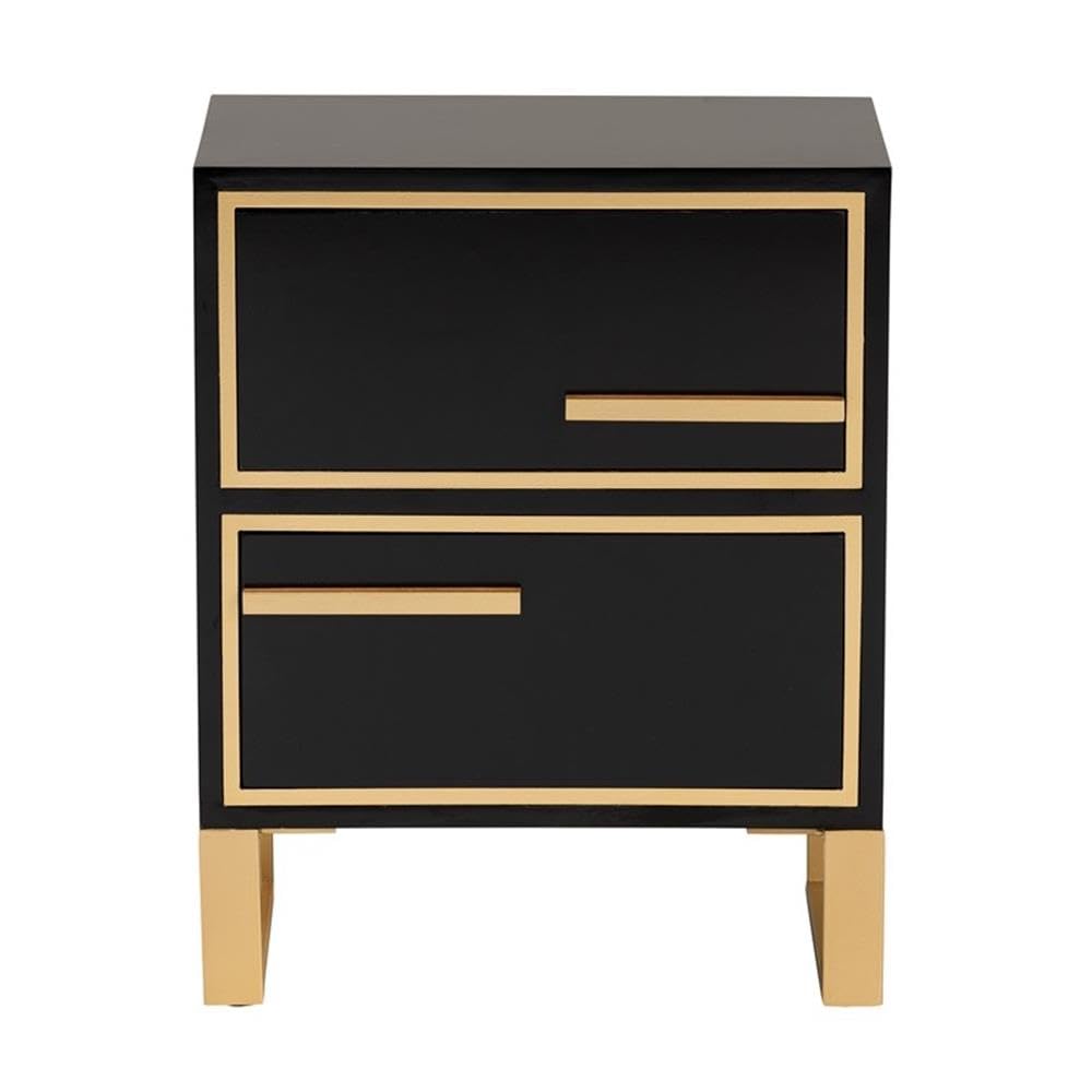 Baxton Studio Giolla Contemporary Glam and Luxe Black Finished Wood and Gold Metal 2-Drawer End Table Black/Wood