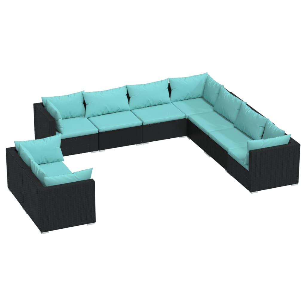 vidaXL - 9 Piece Patio Lounge Set with Cushions in Black Poly Rattan, Featuring Modular Design, Weather-Resistant Material, Comfortable Seating with Thick Padded Cushions