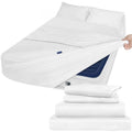 Queen Sheet Set Deep Pocket - 4 Piece Extra Soft Queen Bed Sheets - Side Storage Pocket Fitted Sheet & Pillowcase & Flat Sheet - Easily Fits 16In To 24In Pillow Top Air Bed Mattress - White