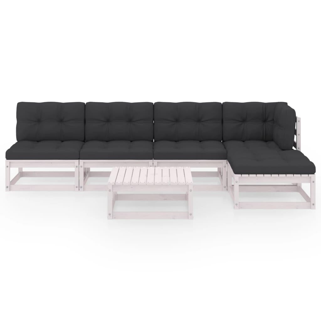 vidaXL Solid Pinewood Patio Lounge Set with Cushions 6 Piece Wooden Lounge Set Garden Outdoor Sofa Seat Sitting Lounger Furniture Seating