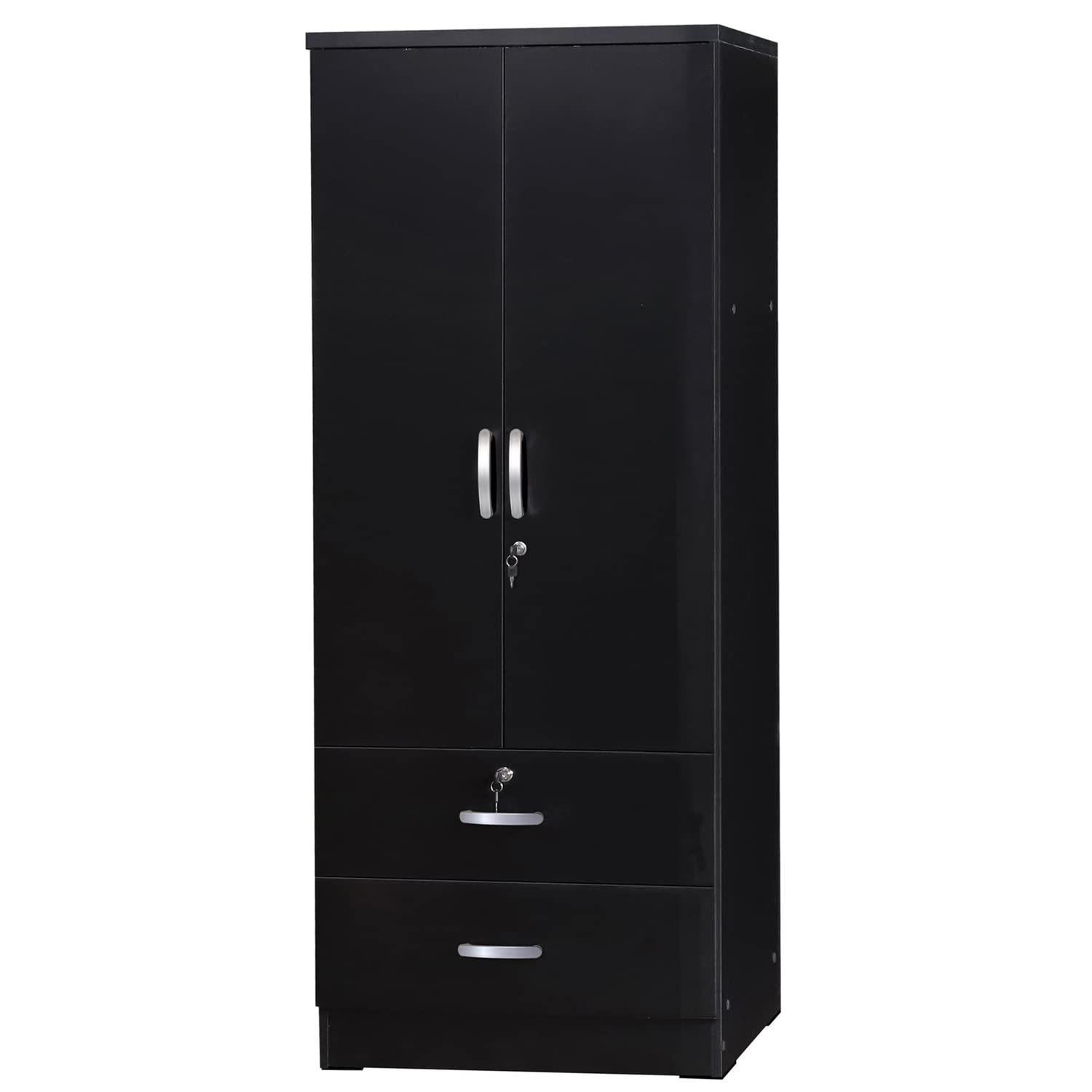 Better Home Products Grace Wood 2-Door Wardrobe Armoire with 2-Drawers in Black