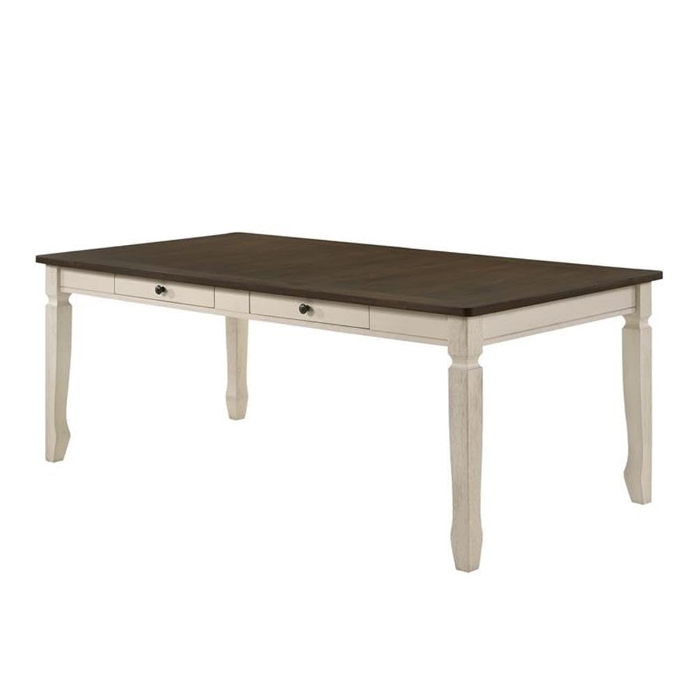 Acme Fedele 2-Drawer Rectangular Wooden Dining Table in Weathered Oak and Cream