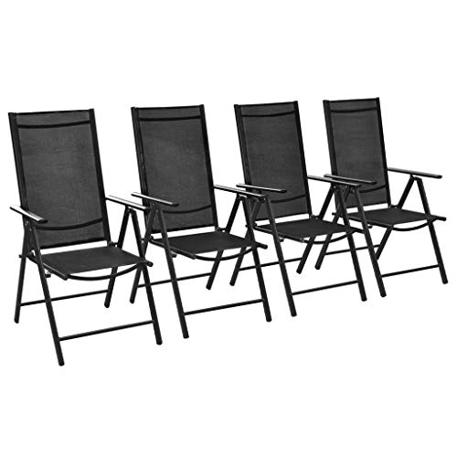 vidaXL Patio Folding Chairs 4 Pcs, Camping Garden Chair with Armrest, Outdoor Lawn Chair for Camping Deck Garden Pool, Aluminum and Textilene Black