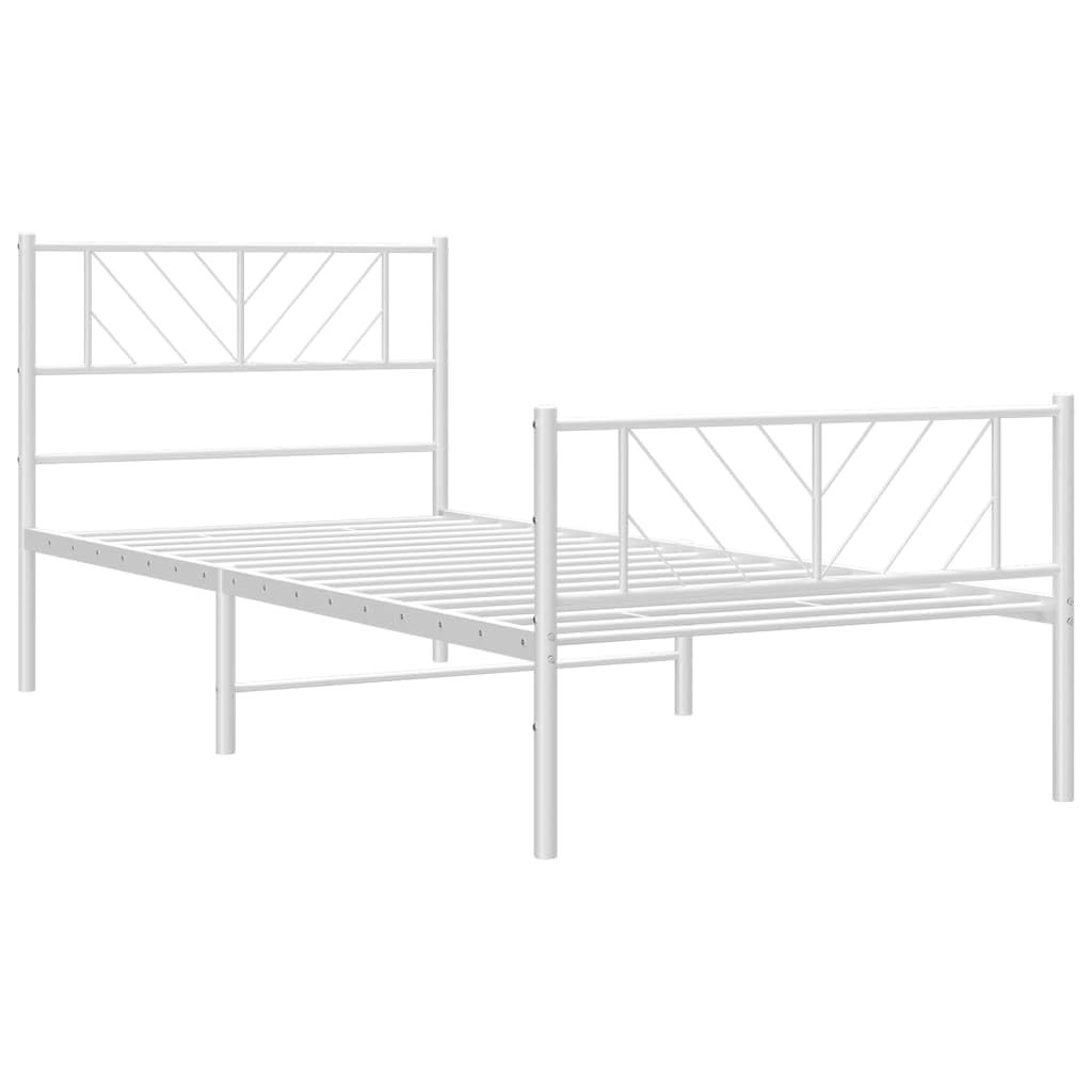 vidaXL White Steel Bed Frame with Headboard and Footboard - Robust Metal Bed Base with Extra Storage Space - Functional Design for Modern Bedroom Interiors - Suitable for 39.4&quot;X78.7&quot; Mattress