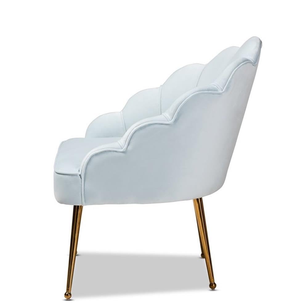 Baxton Studio Cinzia Velvet And Gold Finish Seashell Accent Chair In Light Blue