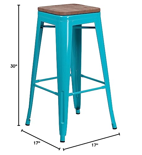 Flash Furniture 30&quot; High Backless Crystal Teal-Blue Barstool With Square Wood Seat