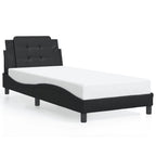 vidaXL Twin Bed Frame with Headboard - Black Faux Leather, Foam-Filled Cushion, Plywood Slats, Modern Waved Design, 81.9 x 41.3 x 29.3 Inches