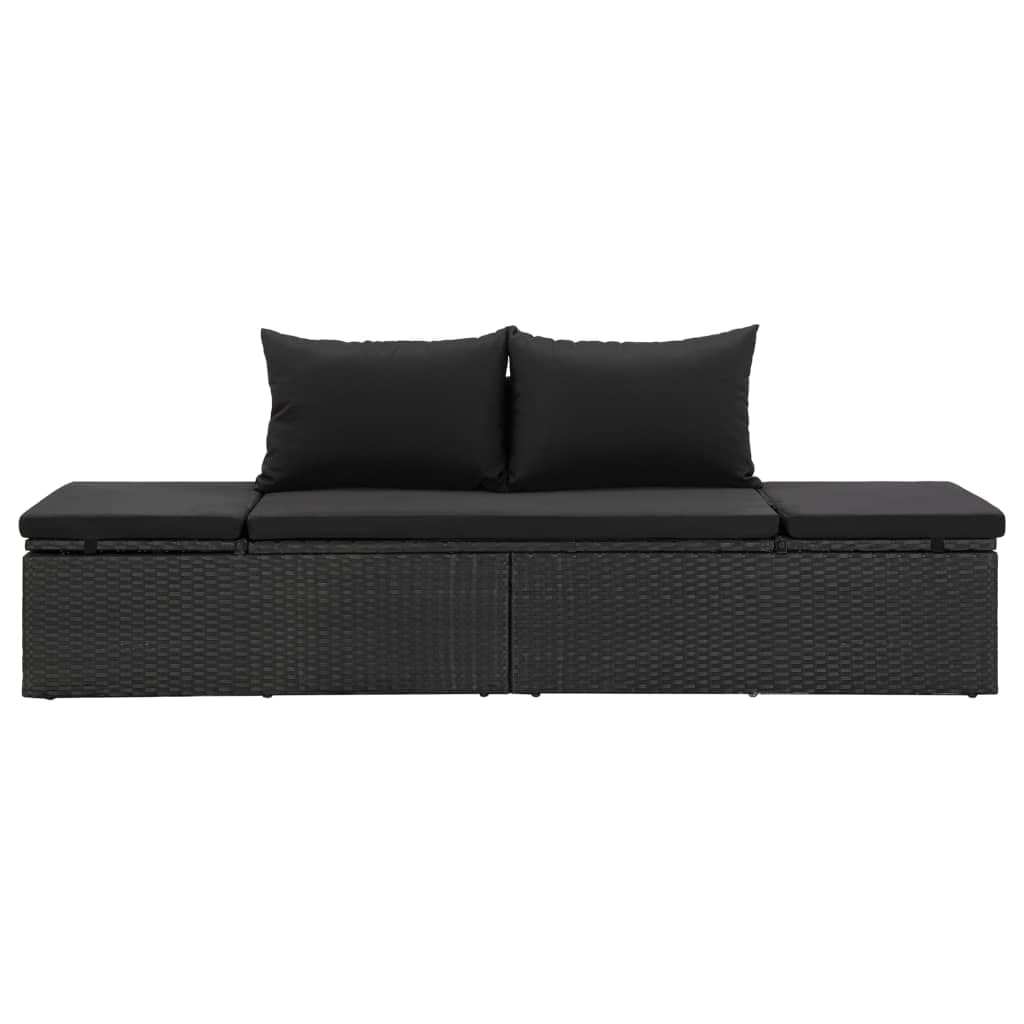 vidaXL Poly Rattan Patio Lounge Chair, Sunbed, Outdoor Sofa with Adjustable Both Ends, Included Cushions & Pillows, Washable Cushion Cover, Sturdy Steel Frame, 76.8"x23,6"x23.6" Black