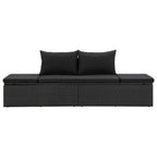 vidaXL Poly Rattan Patio Lounge Chair, Sunbed, Outdoor Sofa with Adjustable Both Ends, Included Cushions & Pillows, Washable Cushion Cover, Sturdy Steel Frame, 76.8"x23,6"x23.6" Black