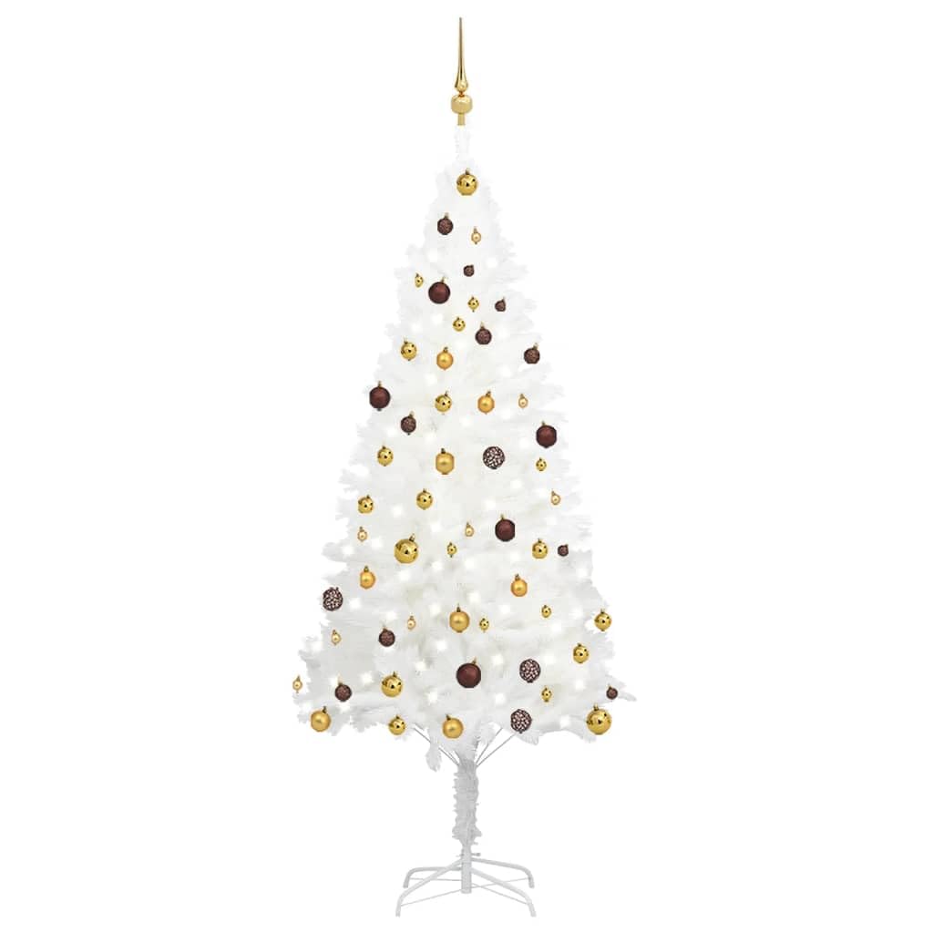 vidaXL Artificial Christmas Tree with LED Lights and Gold & Bronze Ball Set | Lifelike White, Weather-Resistant, and Economical Tree | Ideal Holiday Decorative Piece