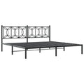 vidaXL Metal King Size Bed Frame with Headboard - Black Steel, Metal Slats & Legs, Storage Space, 81.5"x78"x35.4"