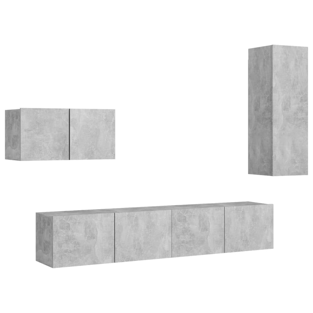 vidaXL TV Cabinet Set 4 Piece Home Living Room Furniture TV Stand HiFi Stereo Cabinet Media Unit Entertainment Center Concrete Gray Engineered Wood