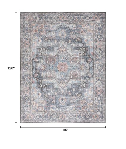 HomeRoots 522461 8 x 10 ft. Blue Floral Power Loom Distressed Washable Rectangle Traditional Area Rug