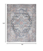 HomeRoots 522461 8 x 10 ft. Blue Floral Power Loom Distressed Washable Rectangle Traditional Area Rug