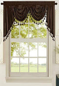 All American Collection New Attached Solid Faux Silk Double Waterfall Valance with Tails (55 x 32, Chocolate Valance)