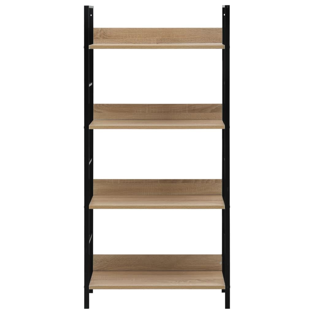 vidaXL 4-Layer Book Shelf in Oak and Black, Compact Engineered Wood and Steel Bookshelf/Plant Display Rack for Home & Office, Industrial Style, Easy to Clean, Space-Efficient Furniture