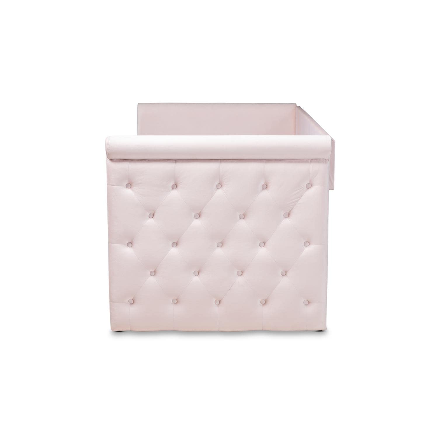 Baxton Studio Amaya Modern and Contemporary Light Pink Velvet Fabric Upholstered Twin Size Daybed with Trundle
