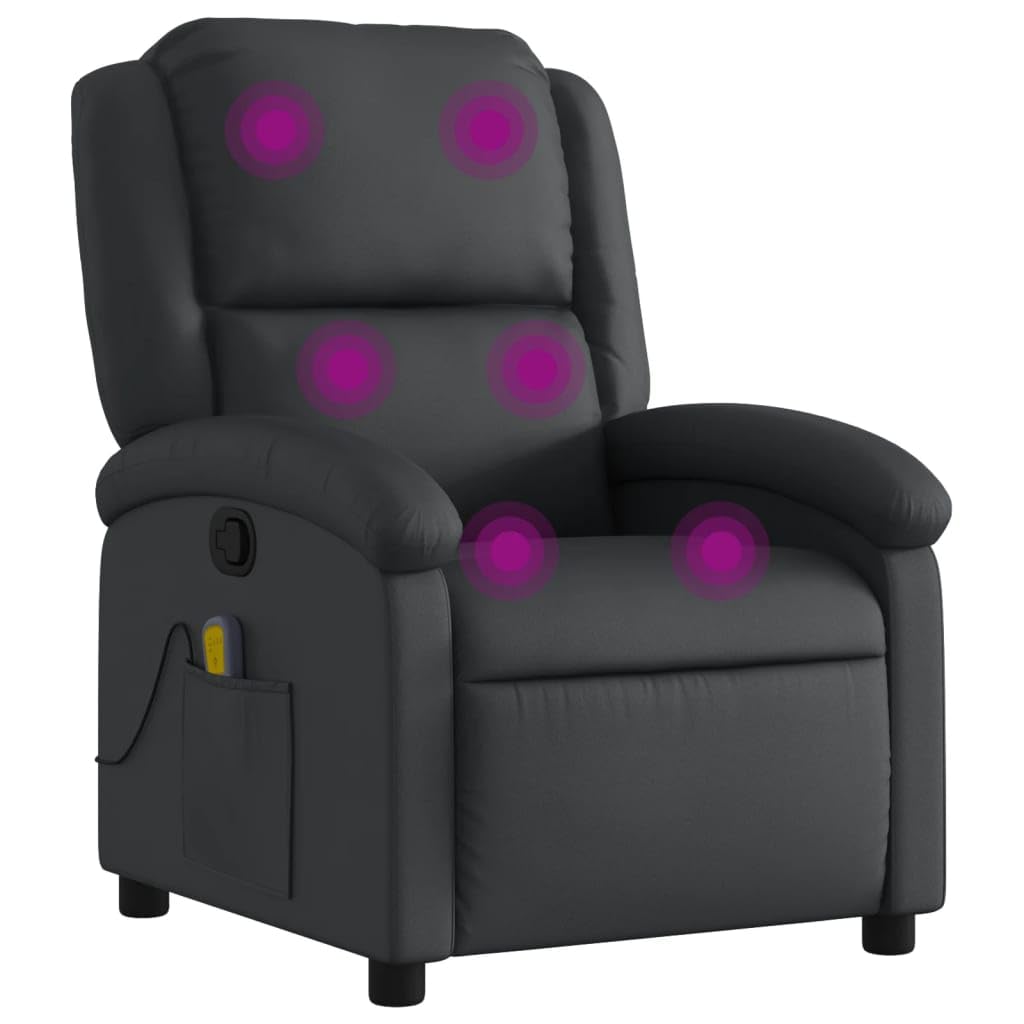 'vidaXL Massage Recliner Chair with Manual Recline & Vibration Function, Real Leather, Comfortable Seat Experience, Convenient Side Pocket, Black