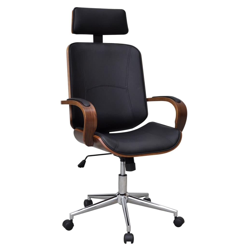 vidaXL Swivel Office Chair with Headrest, Artificial Leather and Bentwood Frame, Adjustable Height, Mobile with 5 Castors - Brown and Black